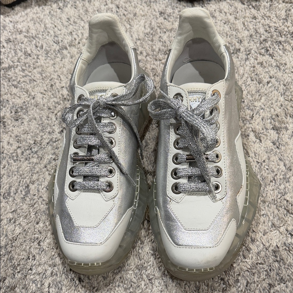 Jimmy Choo Silver and White Women's Sneakers